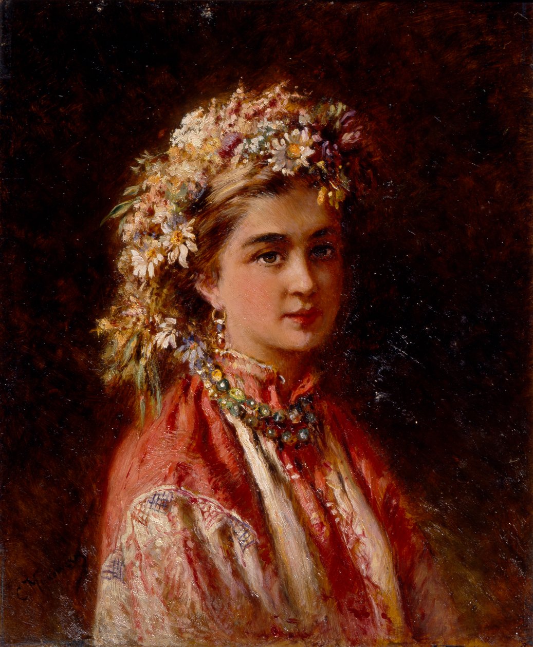 Mladá dívka s květinovou girlandou od Konstantin Egorovich Makovsky