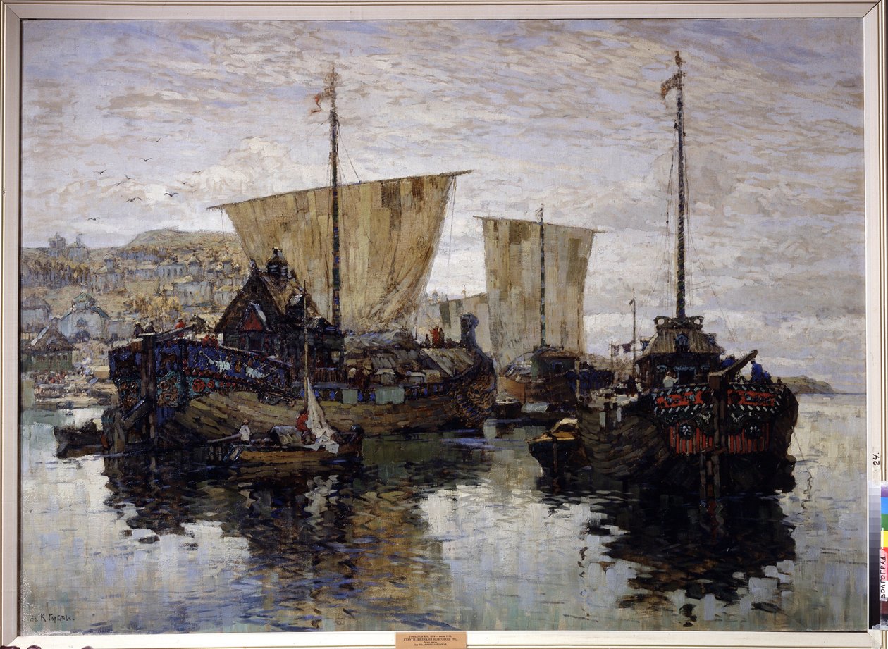 “ „Lodě. Obraz "Novgorod Veliký" od Konstantina (Constantina) Gorbatova (1876-1945) 1912 Oblastní galerie umění, Volgograd od Konstantin Ivanovich Gorbatov