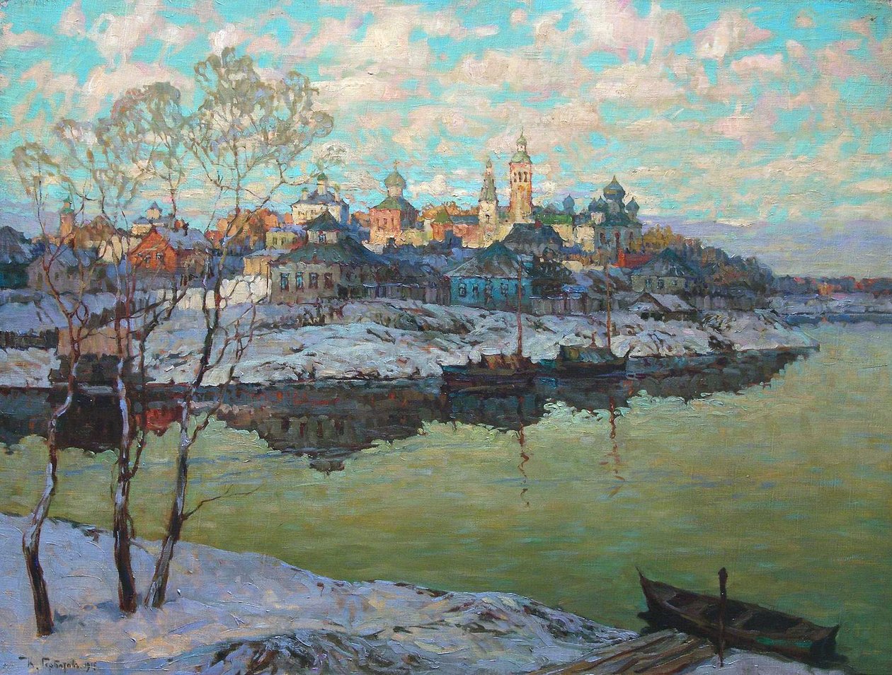 Předjaří, město u řeky, 1916. od Konstantin Ivanovich Gorbatov