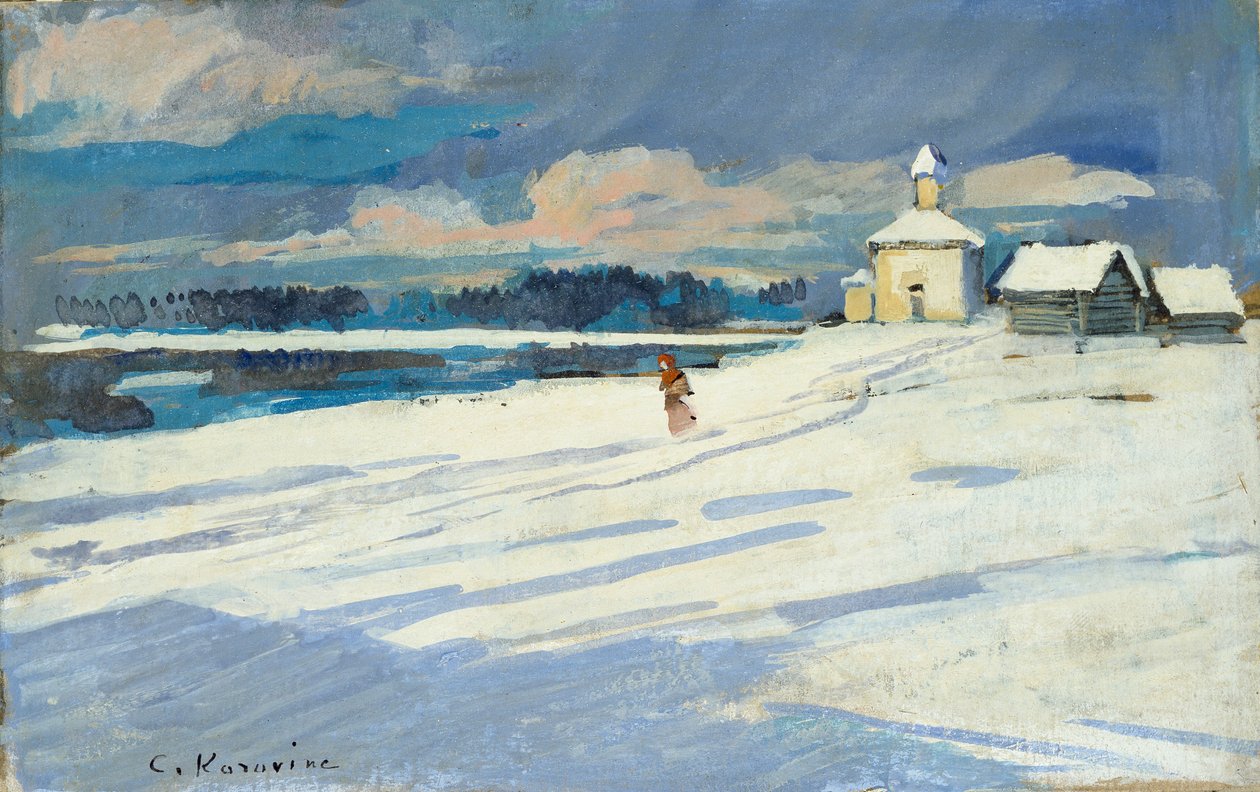 Zimní krajina s malým kostelem, počátek 20. století od Konstantin Korovin