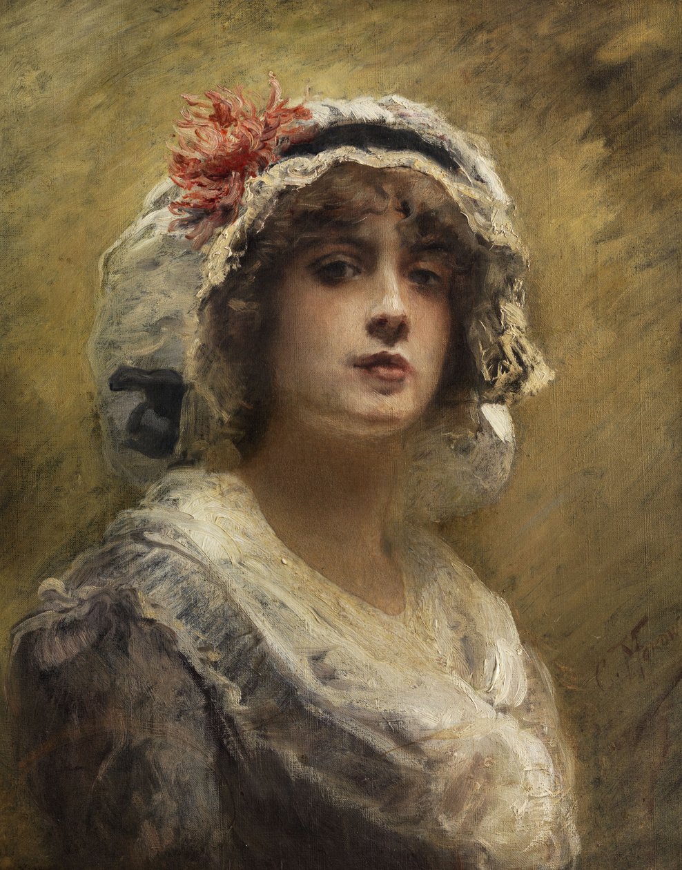 Konstantin Makovský Portrét mladé dívky s bílým plátěným čepcem od Konstantin Makovsky