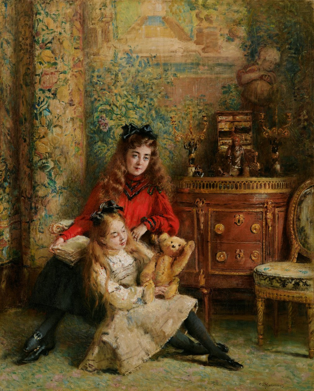Portrét umělcových dcer Olgy a Mariny s plyšovým medvídkem od Konstantin Makovsky