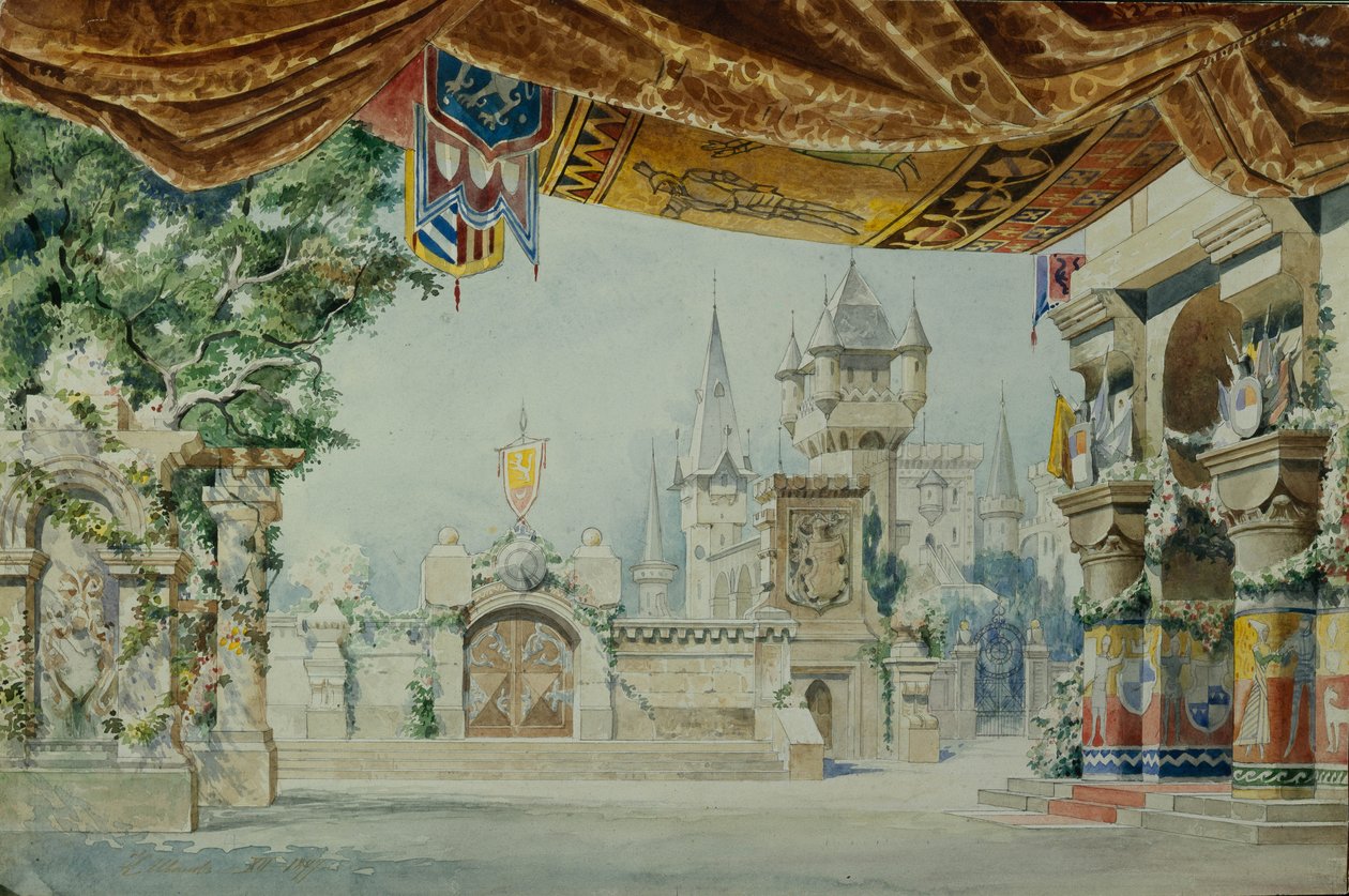 Scénický návrh k baletu Raimonda A. Glazunova, 1899 od Konstantin Matveevich Ivanov