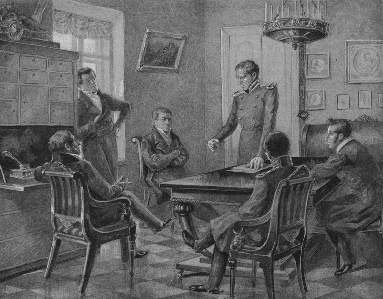 Řeč Pavla Pestela na setkání Severní společnosti děkabristů v Petrohradě, 1936 od Konstantin Mikhailovich Goldstein