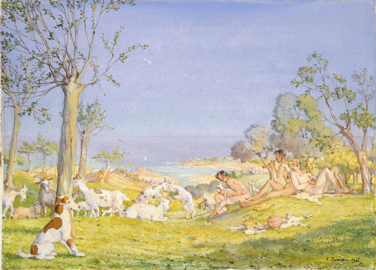 Krajina s pastýři a kozami, 1931 od Konstantin Somov