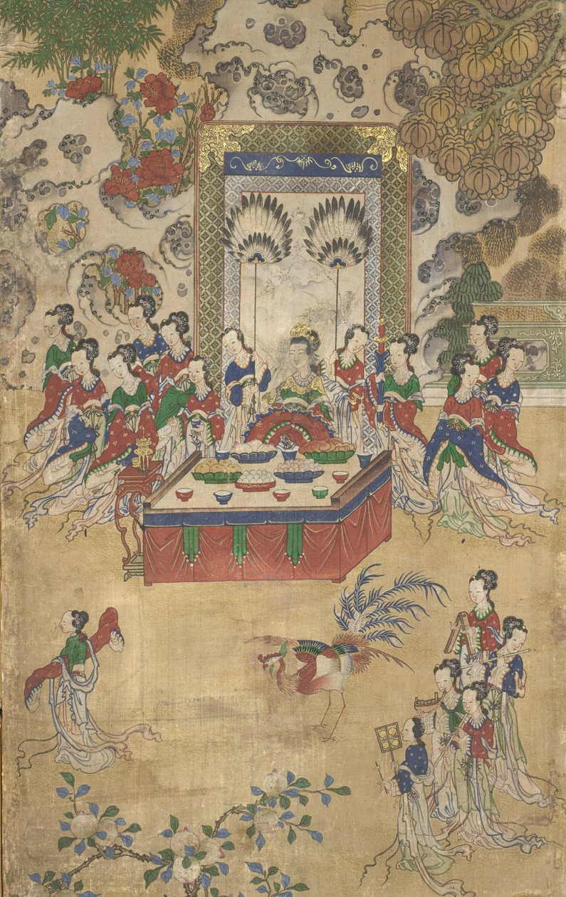 Seowangmo, detail z obrazu Hostina Seowangmo, kolem roku 1800 (tuš, barva a zlato na hedvábí) od Korean School