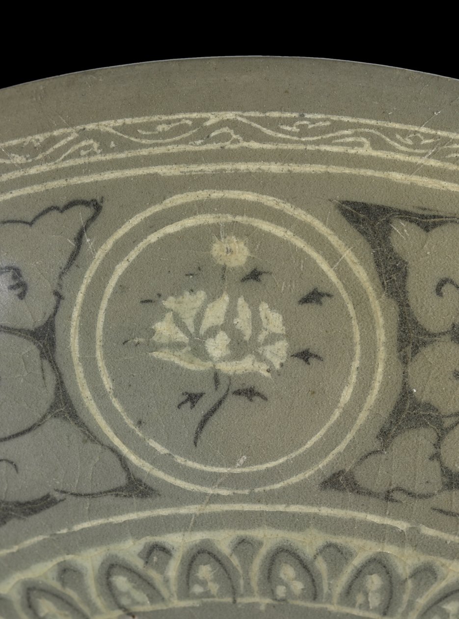 Mísa s jeřáby a mraky, cca 1150-1200 (celadonově glazovaná kamenina) od Korean School