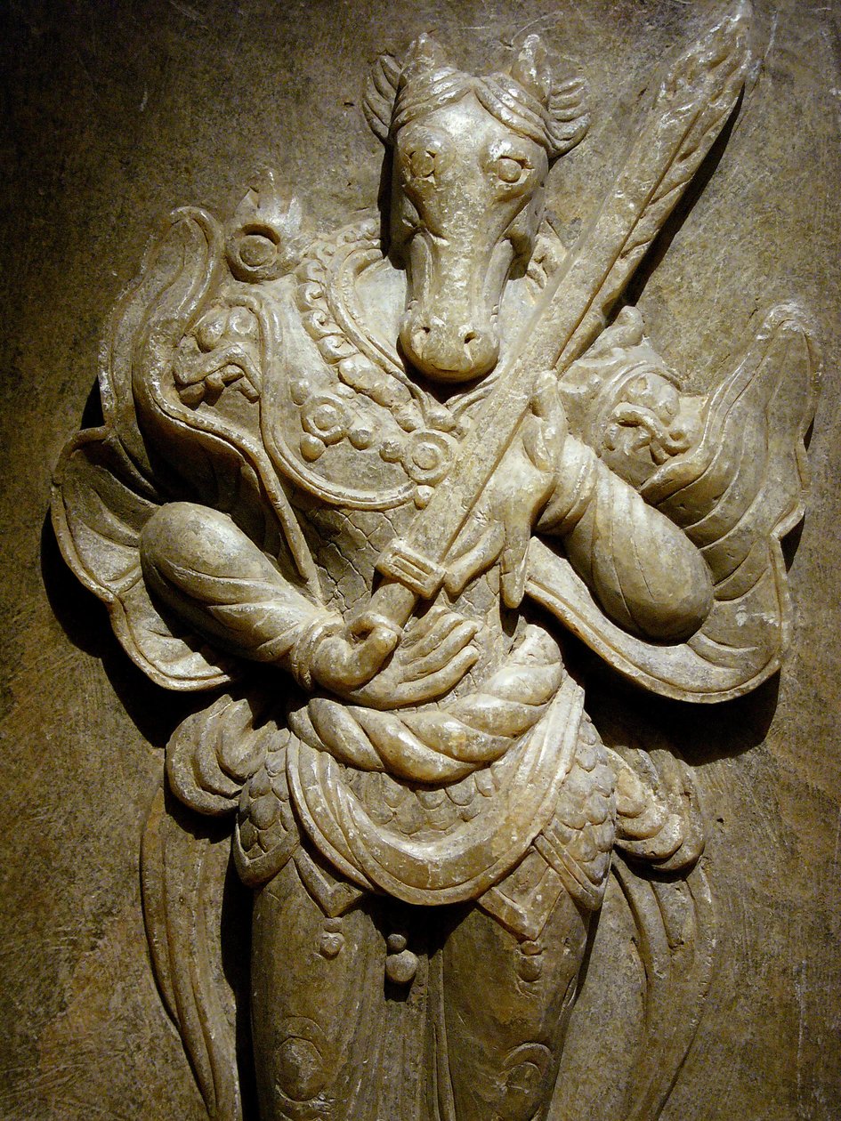Hrobový ornament, zvěrokruhový kůň na agalmatolitu, 8. století v období Severního a Jižního království, Korea. Fotografie, Soulské národní muzeum, Korejská republika od Korean School
