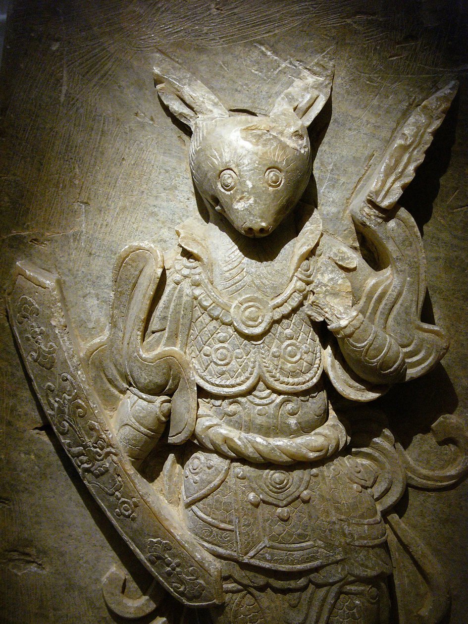 Hrobový ornament, zvěrokruhový králík na agalmatolitu, 8. století v období Severního a Jižního království, Korea. Fotografie, Soulské národní muzeum, Korejská republika od Korean School