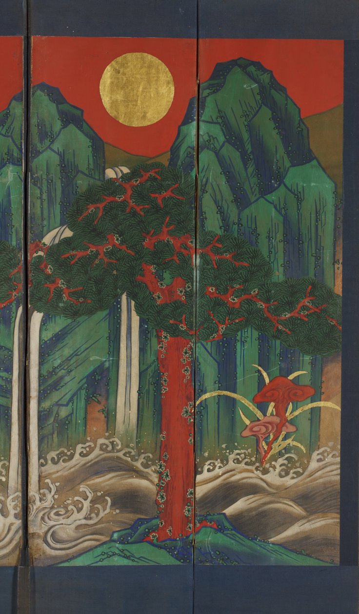 Krajina (tempera a plátkové zlato na panelu) od Korean School