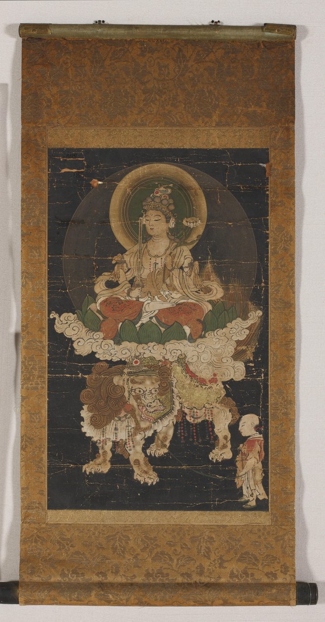 Manjushri (barva na hedvábí, připevněná jako závěsný svitek) od Korean School