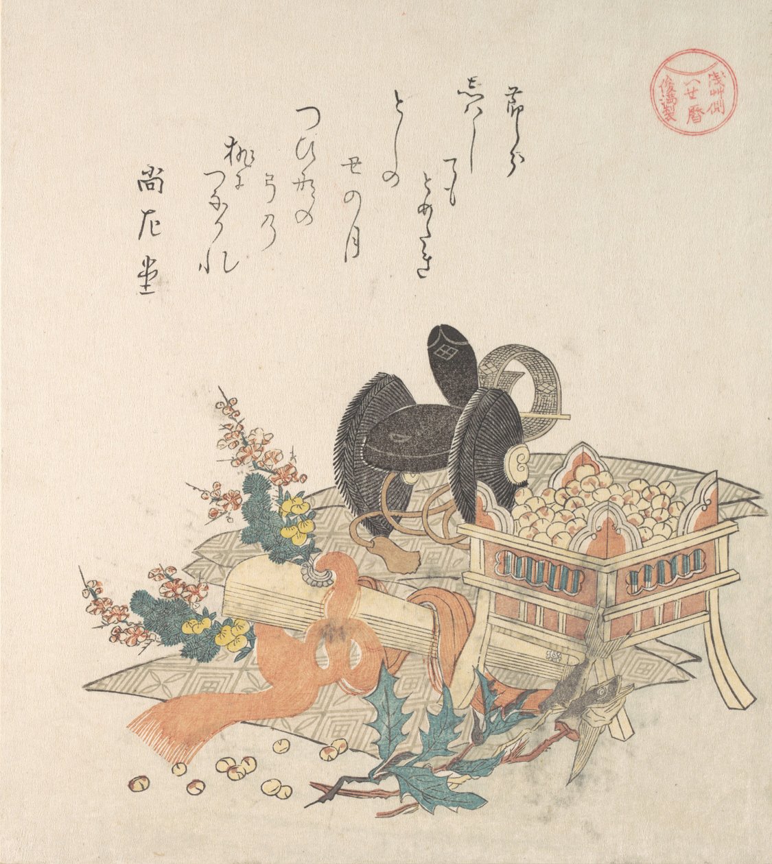 "Fazole k házení během obřadu exorcismu Setsubun,"..., 1810. od Kubo Shunman