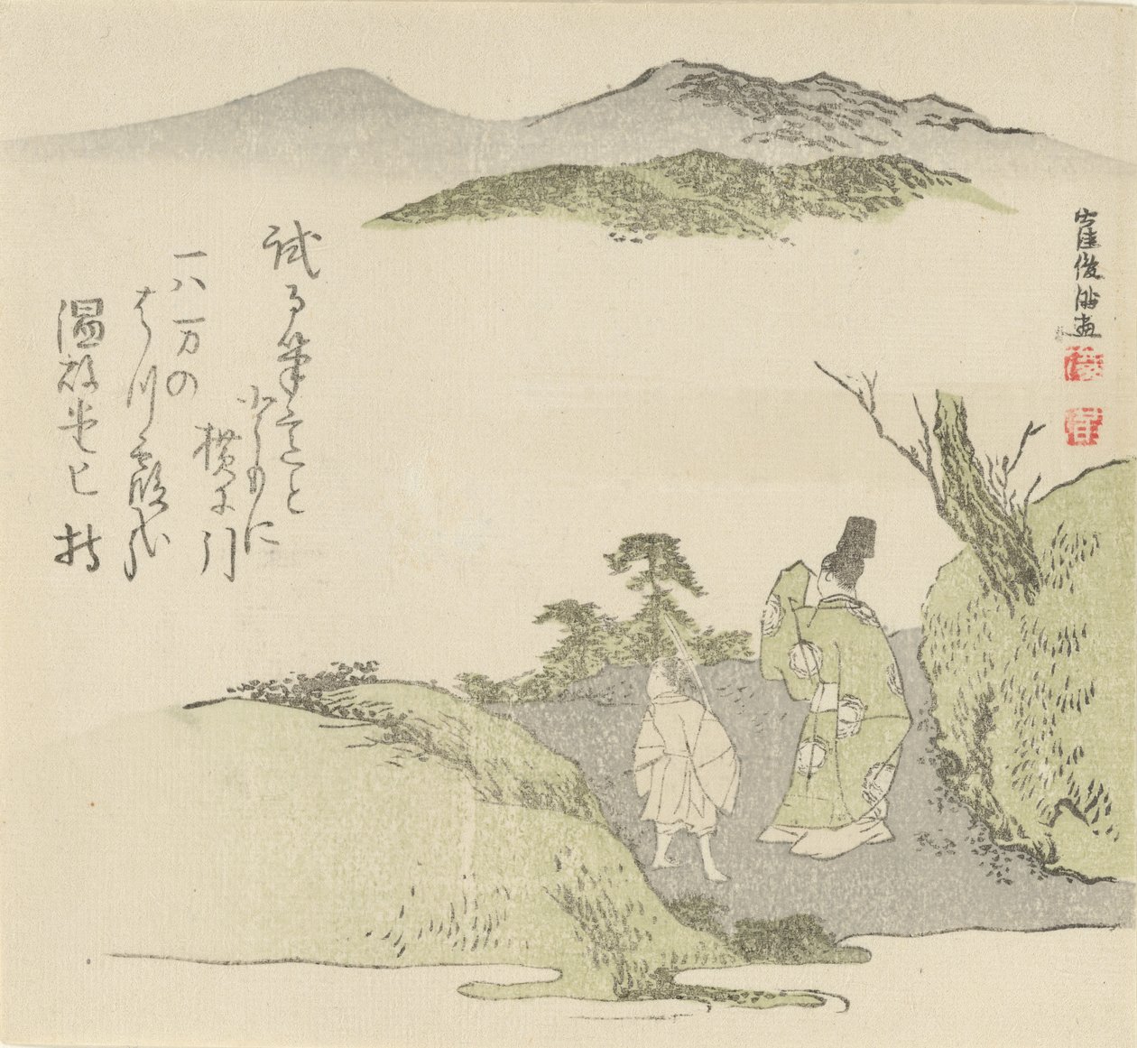 Courtier a Young Attendant zírající na krajinu, 1796. od Kubo Shunman