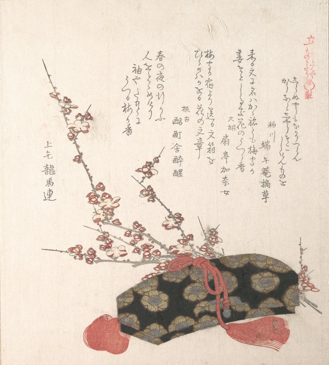 Letter-Box and Plum Blossoms, 19. století. od Kubo Shunman