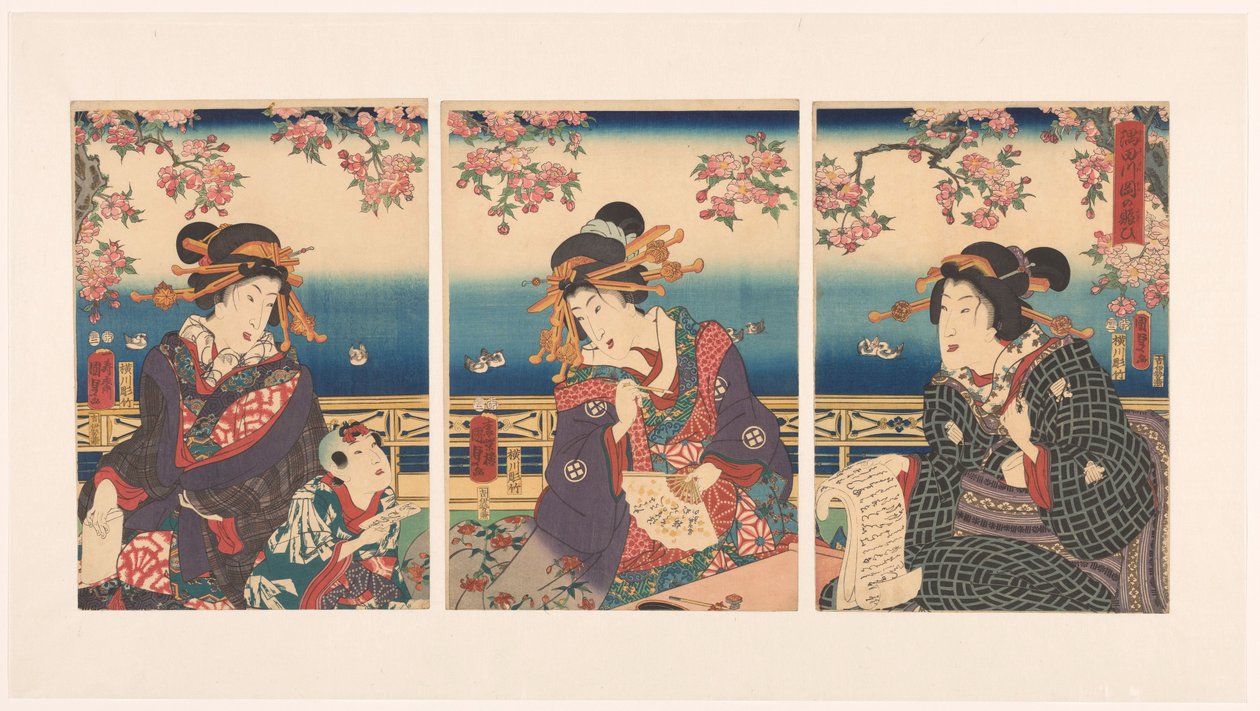 Prosperita v horách podél řeky Sumida od Kunisada (II) , Utagawa
