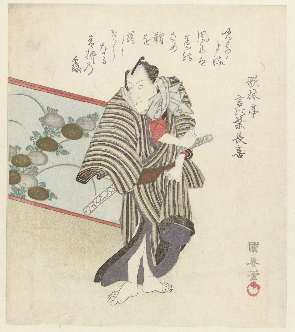 Muž stojící obrazovkou od Kuniyasu Utagawa