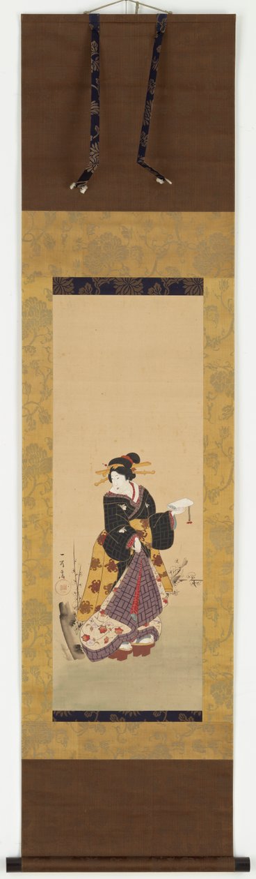 Oiran stojící u švestky, polovina 19. století. od Kuniyuki Utagawa