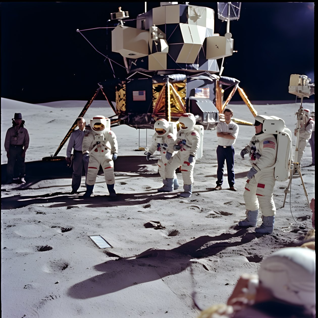 Skupina lidí s televizní kamerou ukazuje falešný projekt Apollo 11 1 od Kurt Heppke