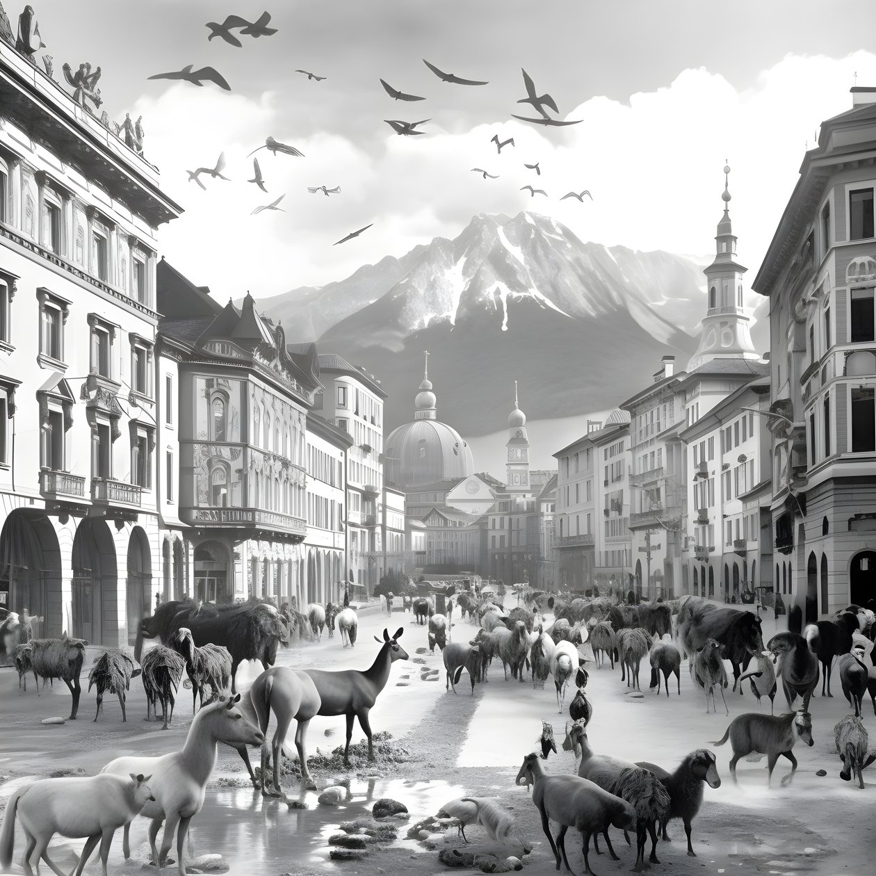 Innsbruck na staré fotografii s elegantními zebrami, racky, opicemi a hliněnými postavami. 2 od Kurt Heppke