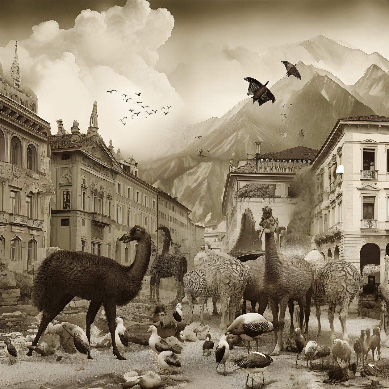 Innsbruck na staré fotografii s elegantními zebrami, racky, opicemi a hliněnými postavami. 3 od Kurt Heppke