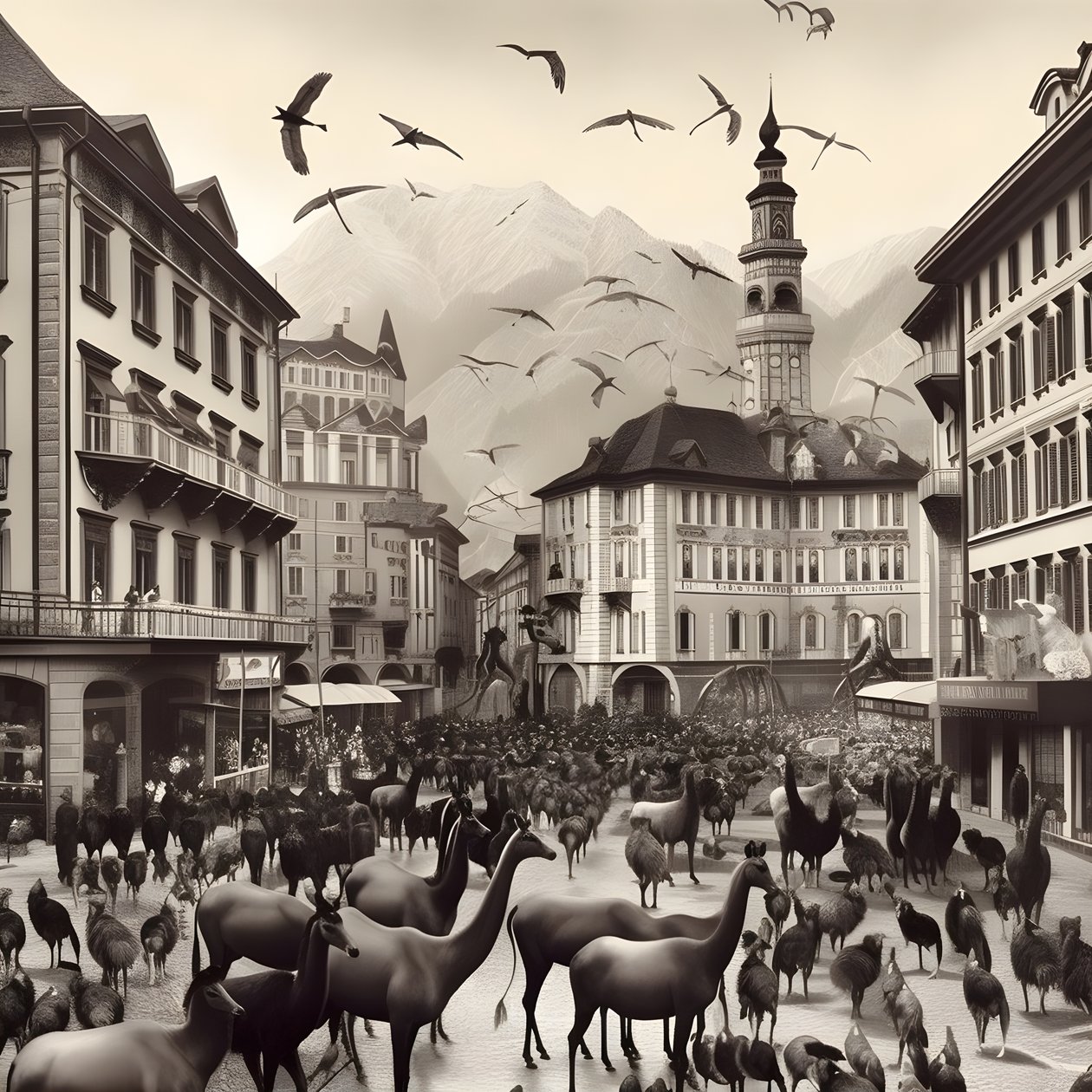 Innsbruck vanhassa valokuvassa tyylikkäillä seeproilla, lokkeilla, apinoilla ja savihahmoilla. 4 od Kurt Heppke