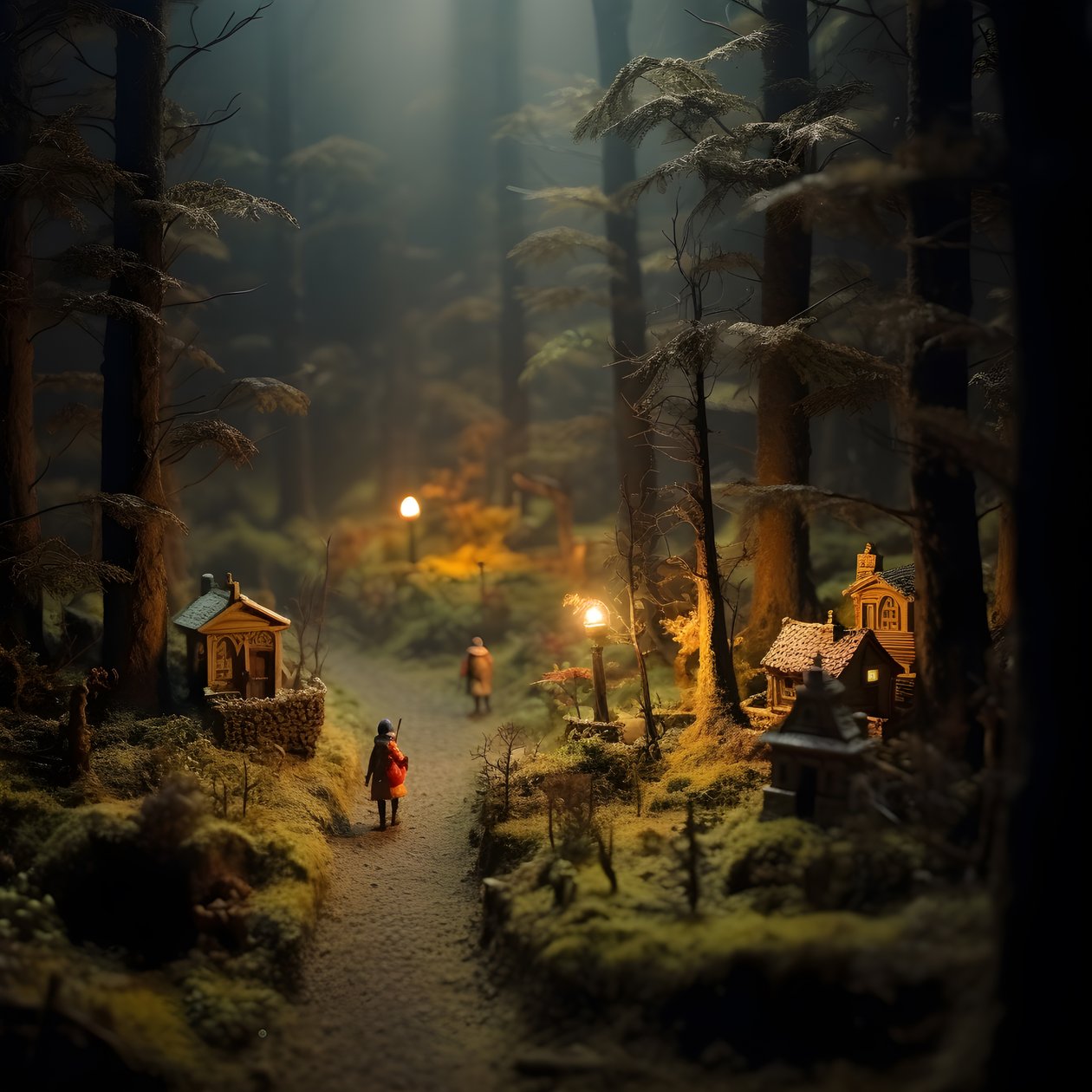 Miniaturní tilt-shift halloweenský les se zamlženými stromy a strašidelnou atmosférou 1 od Kurt Heppke