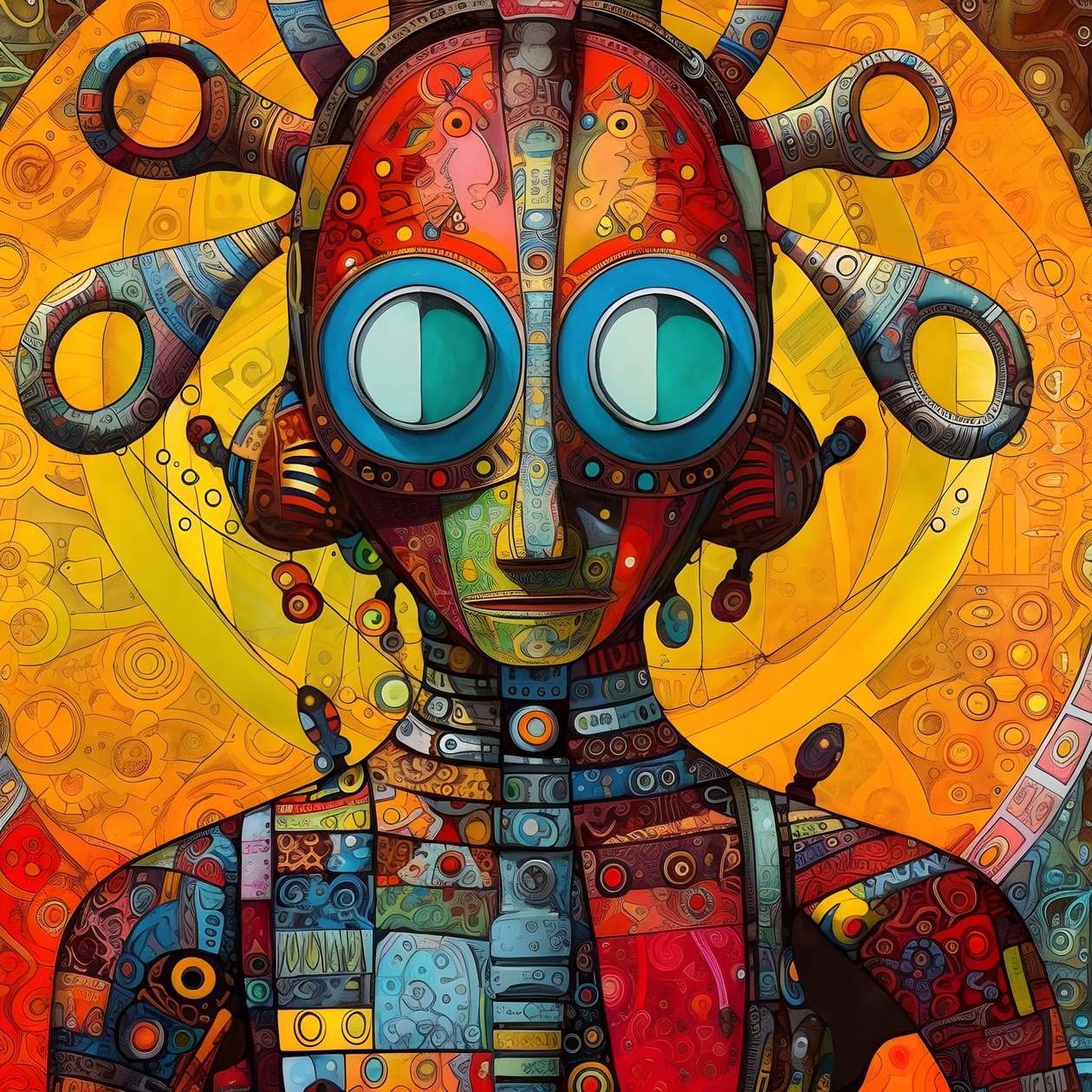 Carnival Cajun Swamp Mutant Sci-Fi Droid, v uměleckém stylu Tima Burtona a Beksinskiho 1 od Kurt Heppke