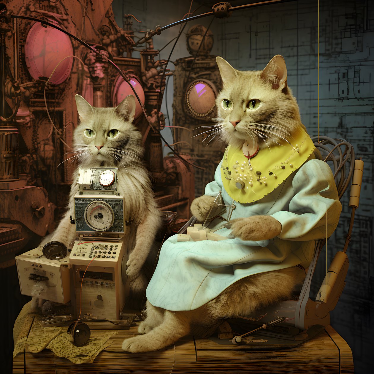 Dvě antropomorfní kočky, Tomcat a Cat, Kubrick Ian Synthetic 2 od Kurt Heppke