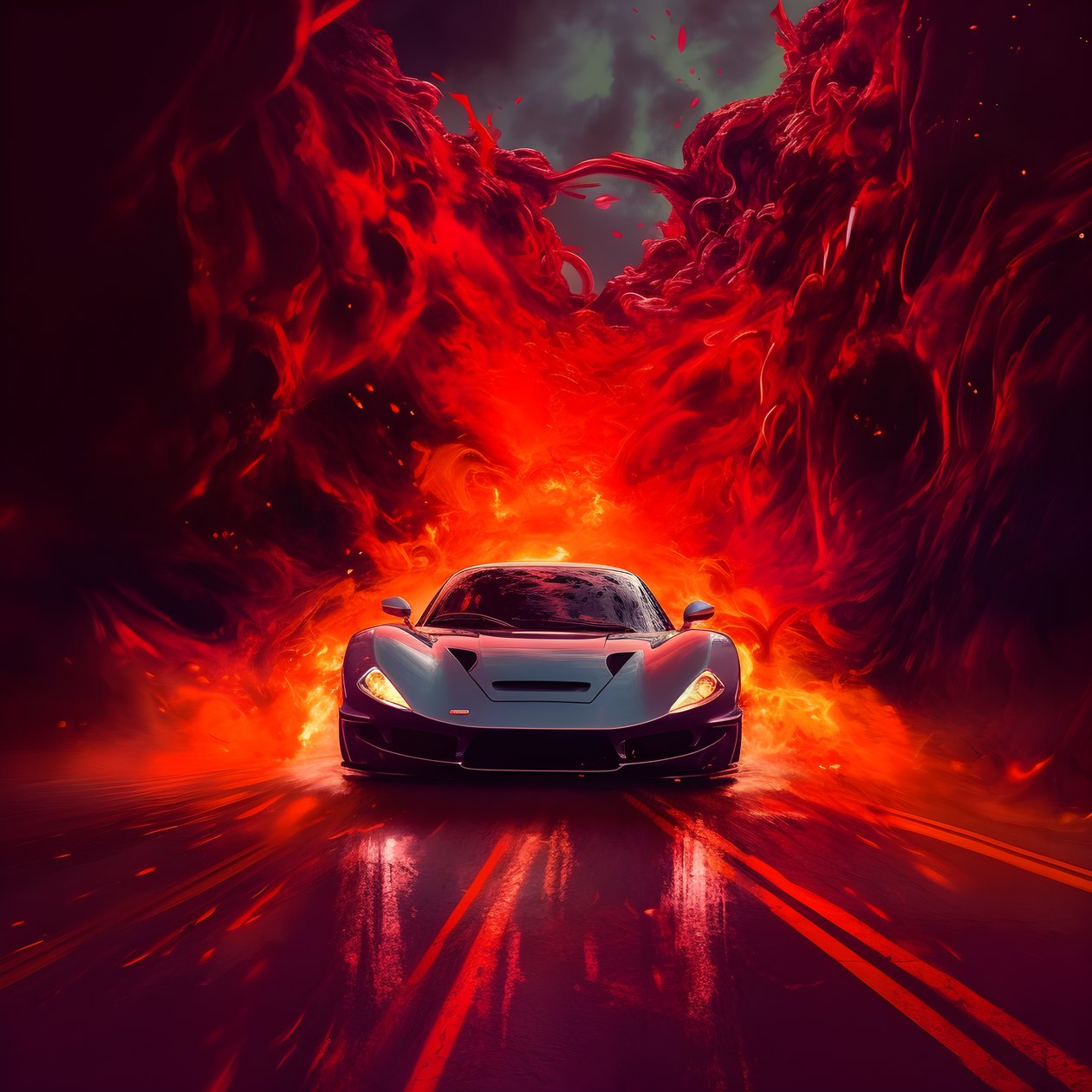 luxusní auto jede po cestě se zářící červenou v pozadí 2 od Kurt Heppke