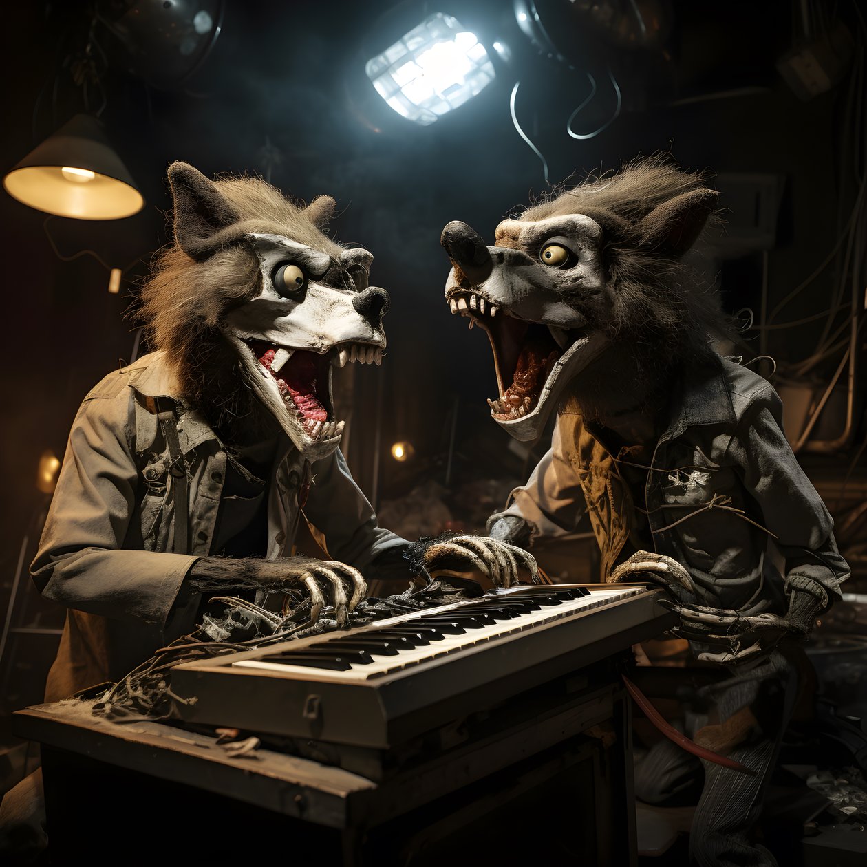 strašidelní, chlupatí, zlomení zvířecí animatronici předvádějící hudbu na pódiu 1 od Kurt Heppke