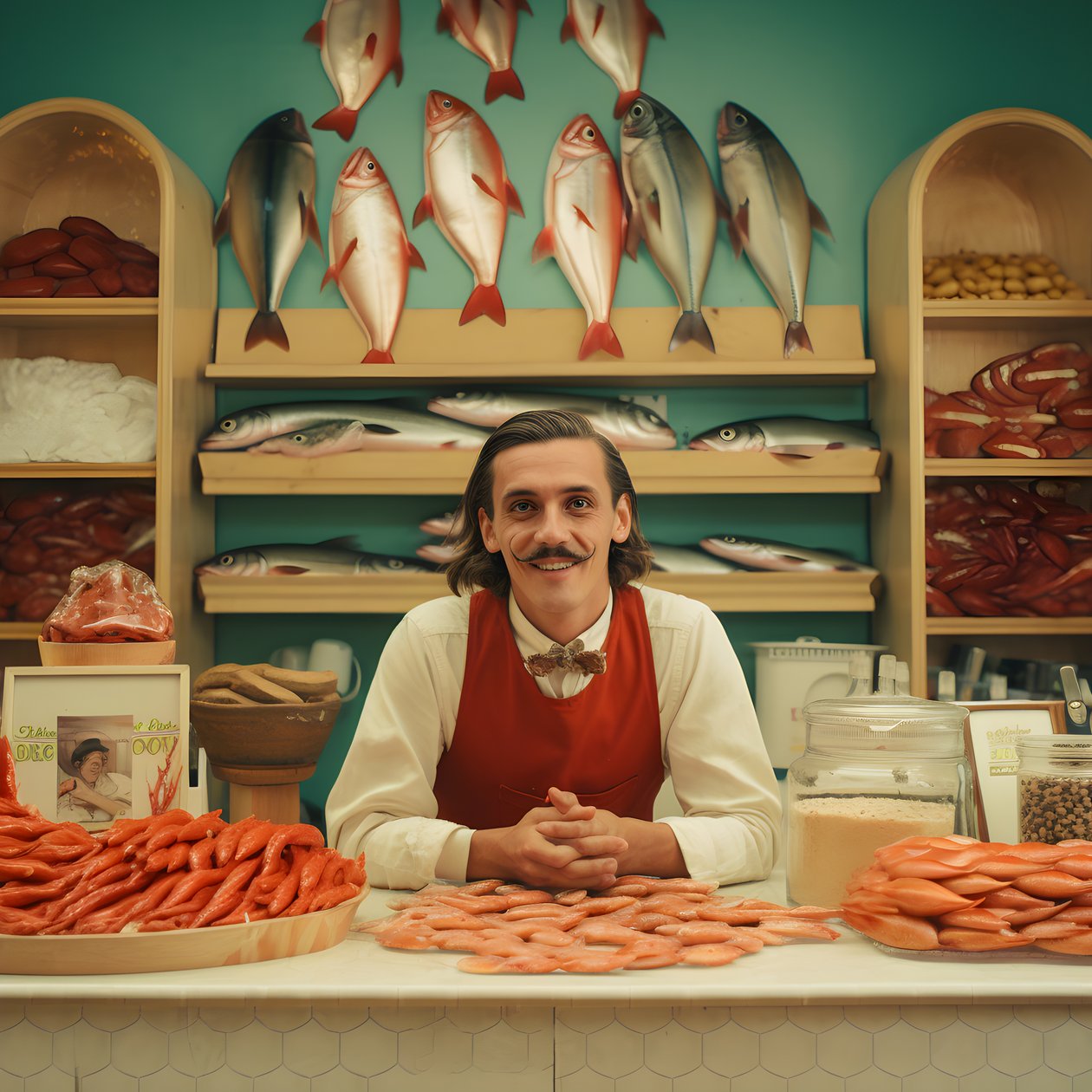 surrealistický obraz polského obchodníka s rybami z 50. let 4 od Kurt Heppke