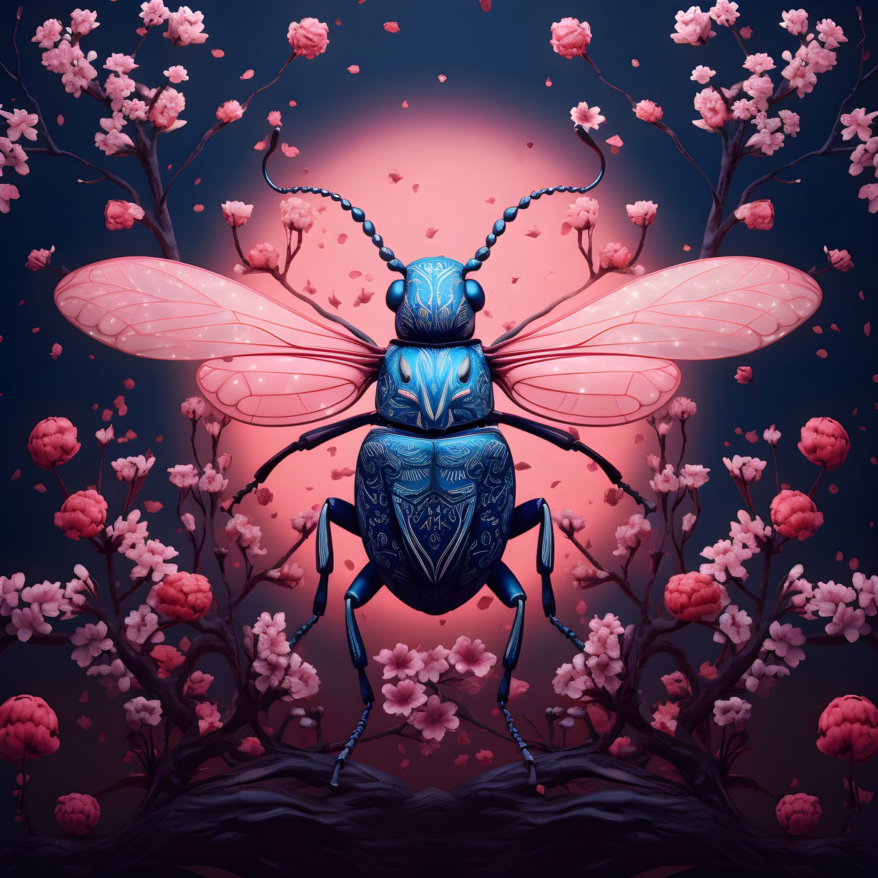 ilustrace ilustrovaného brouka s houbami v pozadí 3 od Kurt Heppke