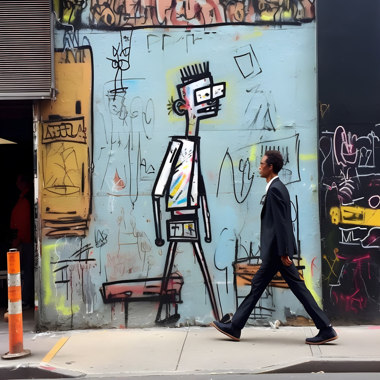 namalovaná postava ožívá, když jde po ulici v New Yorku, surrealistická fotka 1 od Kurt Heppke
