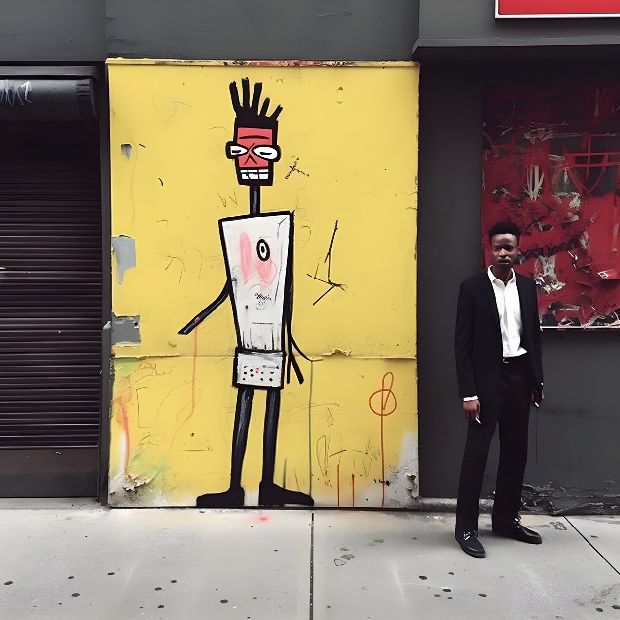 maalattu hahmo herää eloon kävellessään kadulla New Yorkissa, surrealistinen kuva 2 od Kurt Heppke