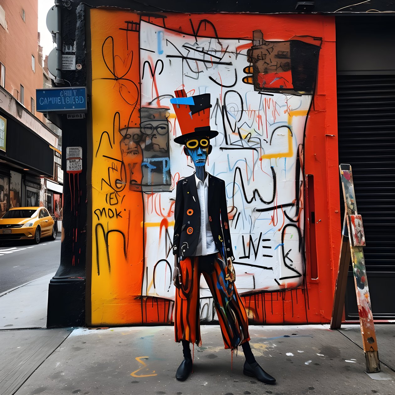 namalovaná postava ožívá, když jde po ulici v New Yorku, surrealistická fotografie 4 od Kurt Heppke