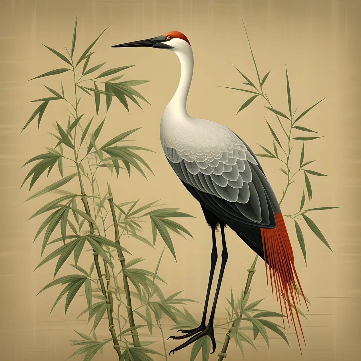 krásná japonská ilustrace jeřábu a bambusu 2 od Kurt Heppke