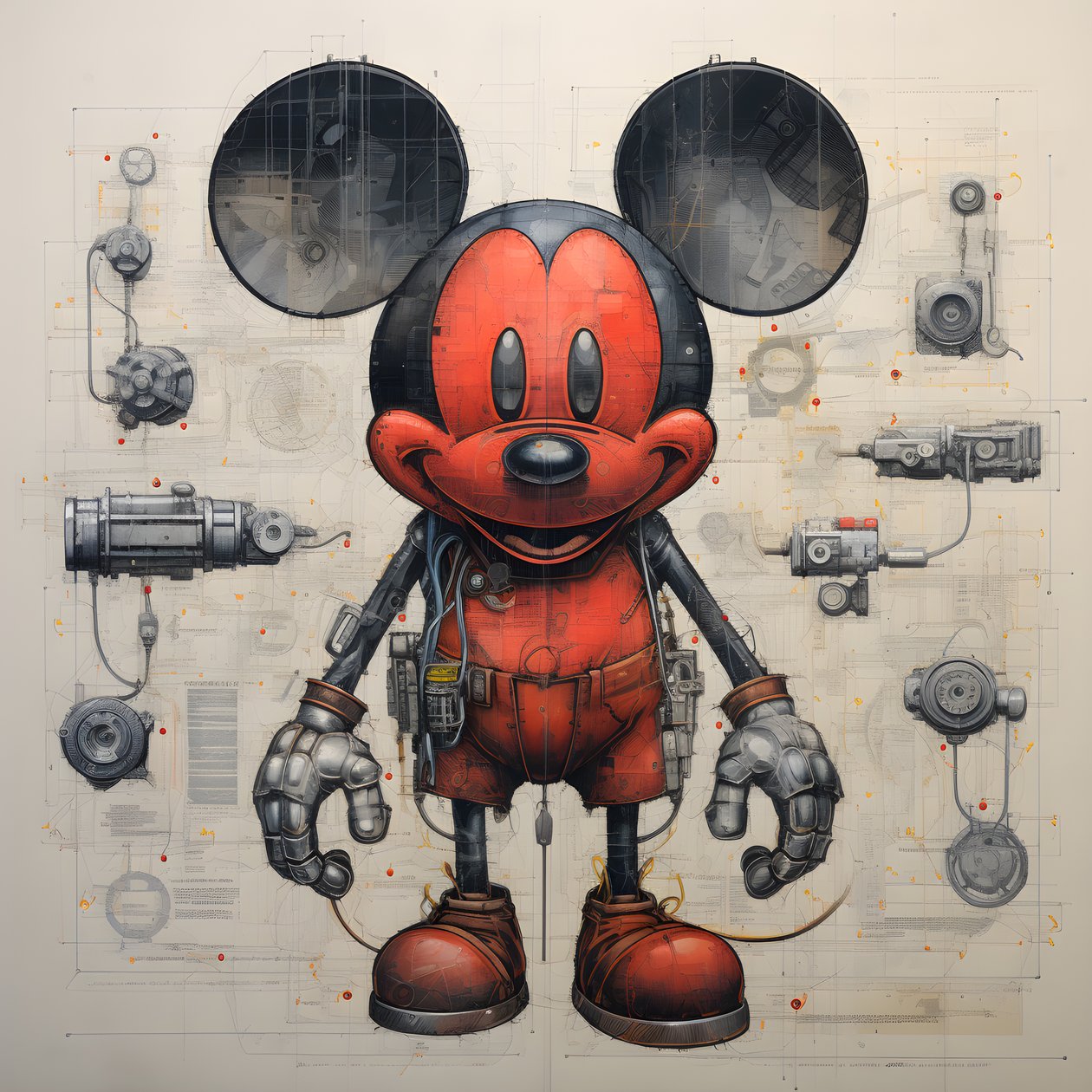 Technické výkresy Cyberpunk Mickey Mouse 2 od Kurt Heppke