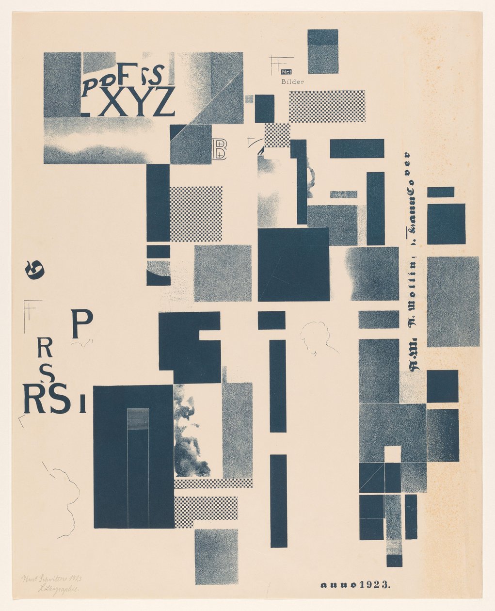Kompozice s typografickými prvky od Kurt Schwitters (signed by artist)