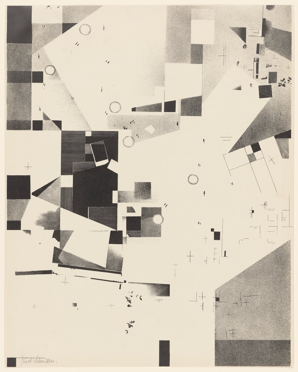Bez názvu, č. 1 z 6 z portfolia Merz 3. Kurt Schwitters 6 litografií. Složka Merz. První portfolio nakladatelství Merz (Merz 3. Kurt Schwitters 6 lithos. Merz Portfolio. První portfolio nakladatelství Merz) od Kurt Schwitters