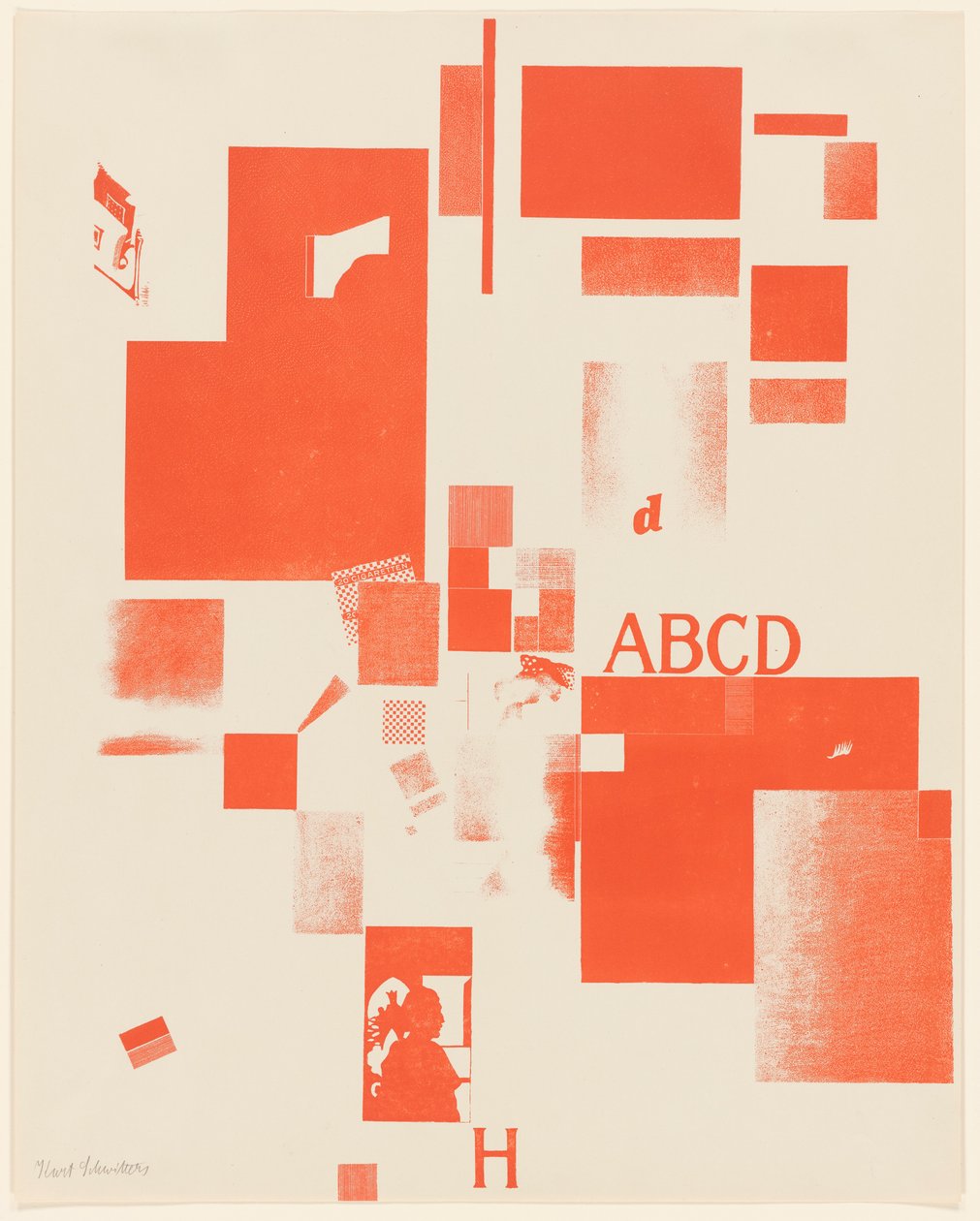 Bez názvu, č. 4 z 6 z portfolia Merz 3. Kurt Schwitters 6 litografií. Složka Merz. První portfolio nakladatelství Merz (Merz 3. Kurt Schwitters 6 lithos. Merz Portfolio. První portfolio nakladatelství Merz) od Kurt Schwitters