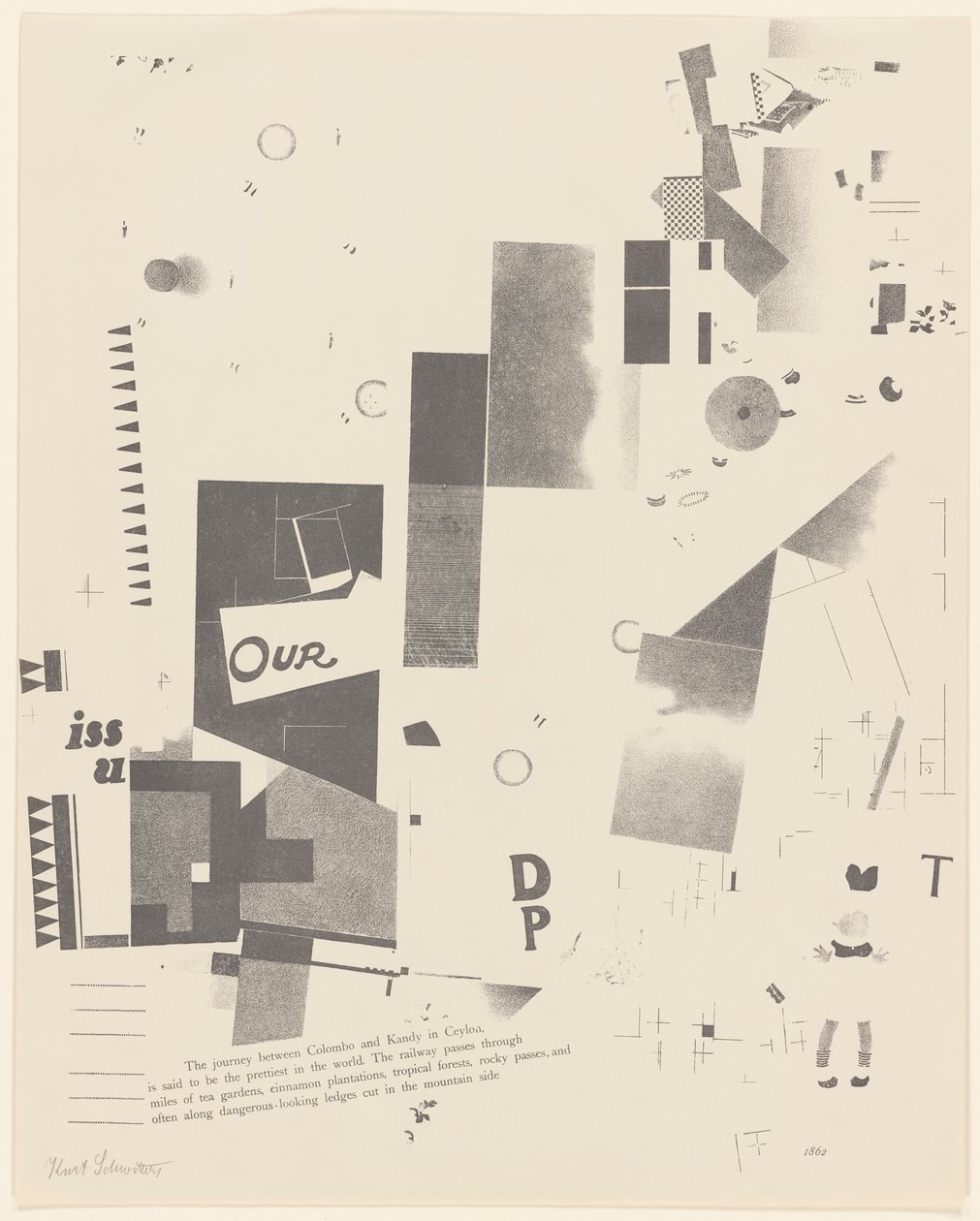 Bez názvu, č. 6 z 6 z portfolia Merz 3. Kurt Schwitters 6 litografií. Složka Merz. První portfolio nakladatelství Merz (Merz 3. Kurt Schwitters 6 lithos. Merz Portfolio. První portfolio nakladatelství Merz) od Kurt Schwitters
