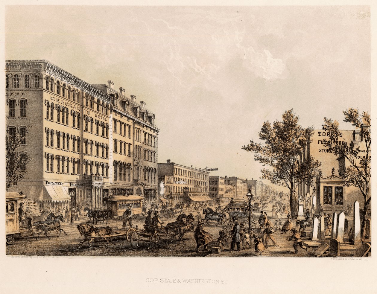 Roh State a Washington Streets, Chicago, c.1867 od Kurz and Allison