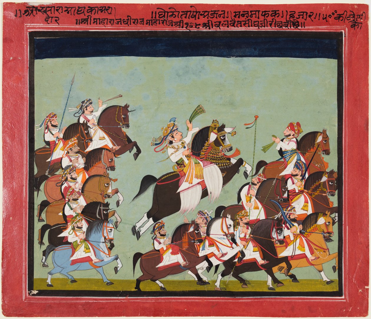 Maharaja Balwant Singh z Ratlamu v průvodu se svými příbuznými a dvořany, 1825. od Kushala
