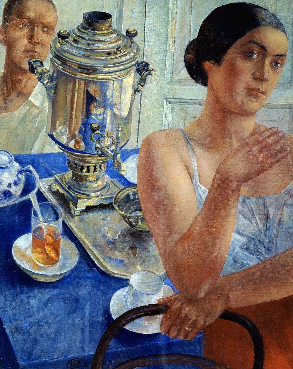Na Samovaru, 1926 od Kuzma Sergeevich Petrov Vodkin