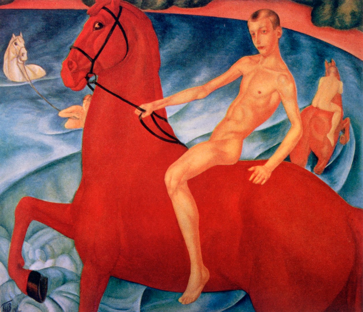 Koupání červeného koně, 1912 od Kuz
