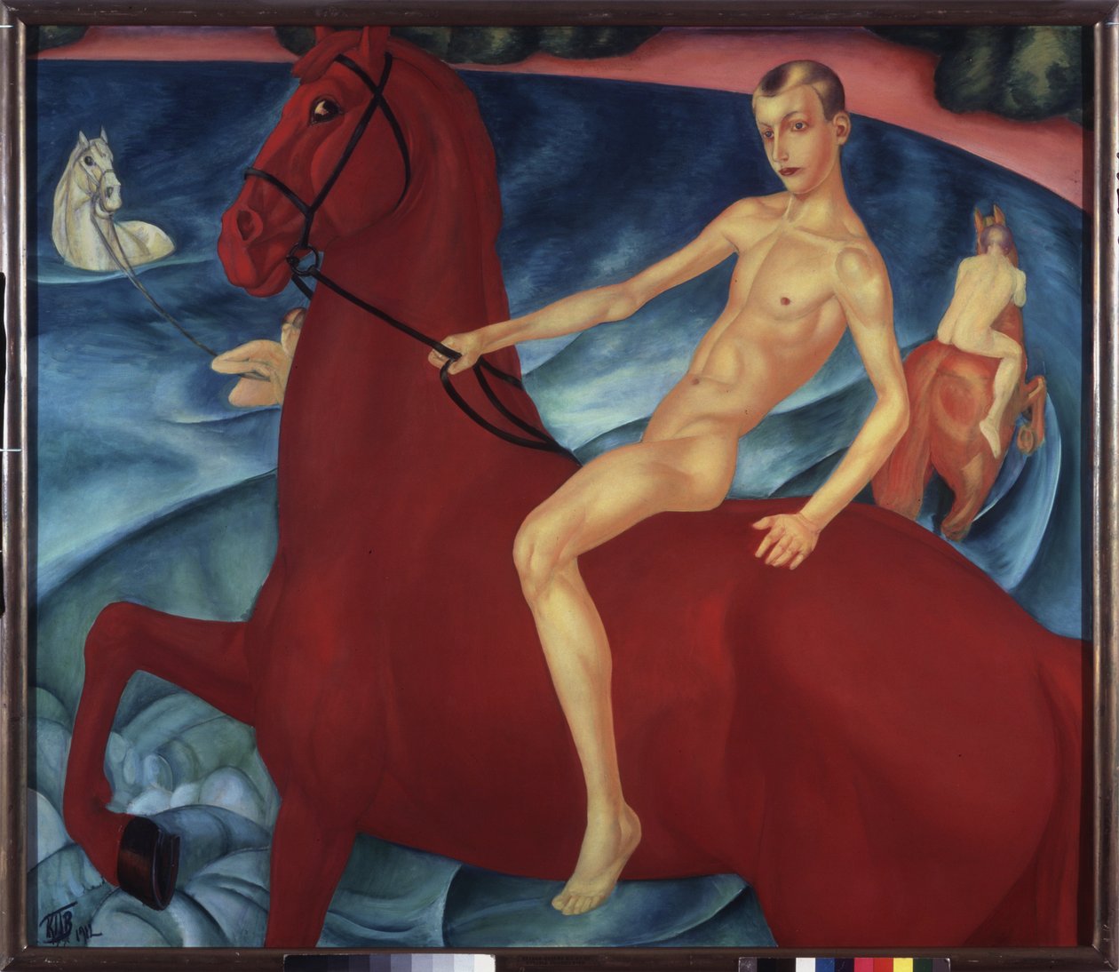 Koupání červeného koně. Malba Kuzmy Sergejeviče Petrova Vodkina (Petrov-Vodkin) (Kouzma Petrov Vodkin) (Petrov-Vodkin) (1878-1939), olej na plátně od Kuzma Sergeevich Petrov Vodkin