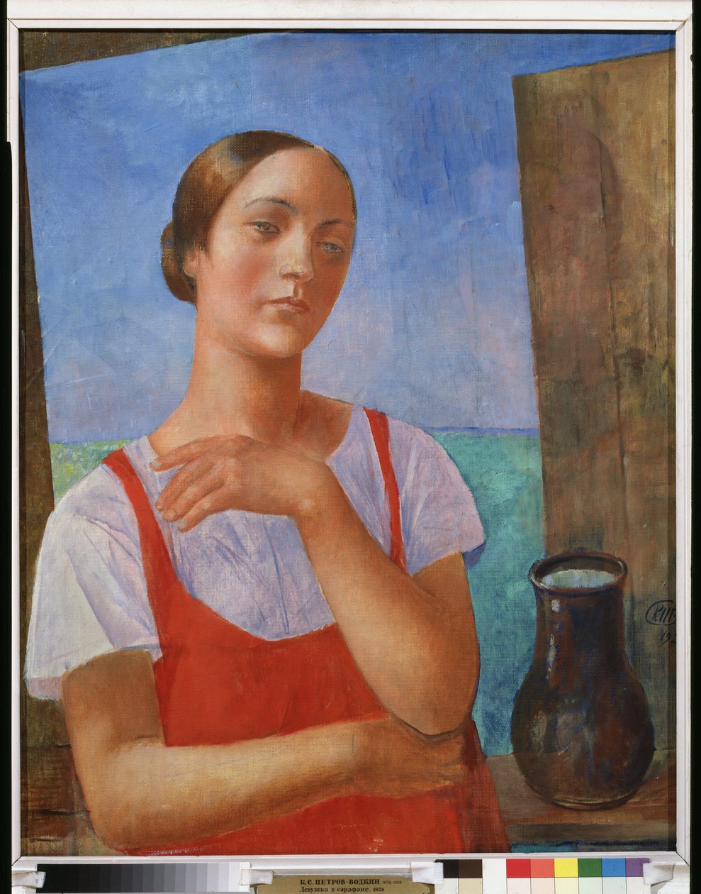 Mladá žena v letních šatech. Malba Kuzmy Sergejeviče Petrova Vodkina (Petrov-Vodkin) (Kouzma Petrov Vodkin) (Petrov-Vodkin) (1878-1939), olej na plátně od Kuzma Sergeevich Petrov Vodkin
