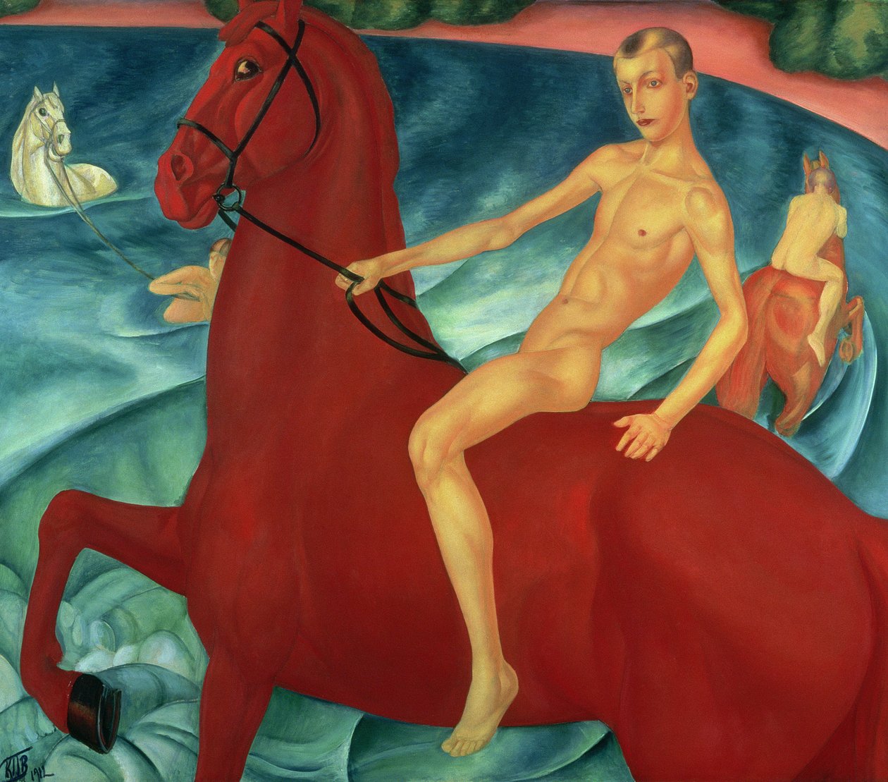 Koupání červeného koně, 1912 od Kuzma Sergeevich Petrov Vodkin