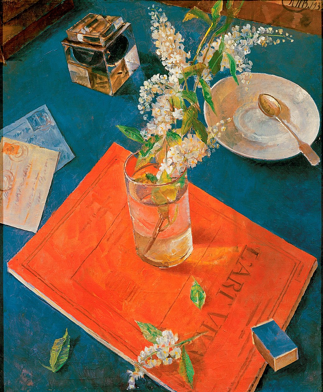 Větev ptačí třešně ve skle, 1932. od Kuzma Sergeevich Petrov Vodkin