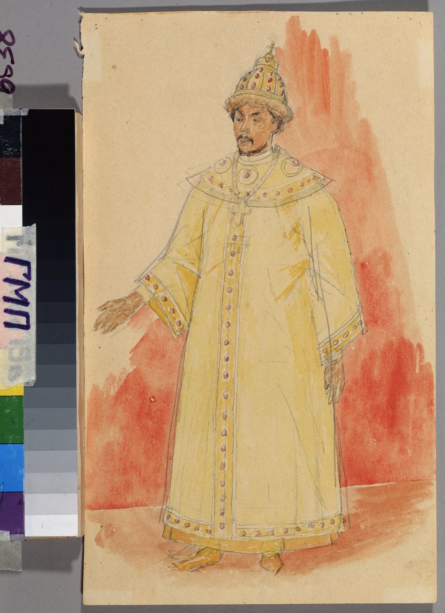 Kostýmní projekt pro operu "Boris Godunov"" od Modesta Musorgského (1839-1881). Dílo Kuzmy Sergejeviče Petrova Vodkina (Petrov-Vodkin) (Kouzma Petrov Vodkin) (Petrov-Vodkin) (1878-1939), tužka a akvarel na papíře od Kuzma Sergeevich Petrov Vodkin